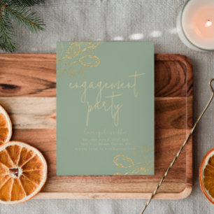 Sage Green & Gold Holiday Engagement Party Invite