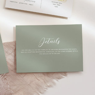Sage Green Gold Lovebirds Wedding Details Enclosure Card