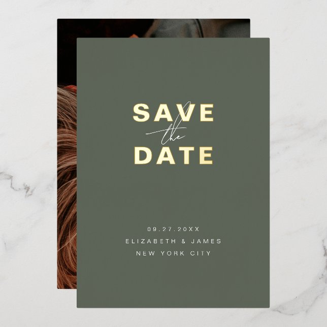 Sage Green & Gold Minimalist Wedding Save The Date (Front/Back)