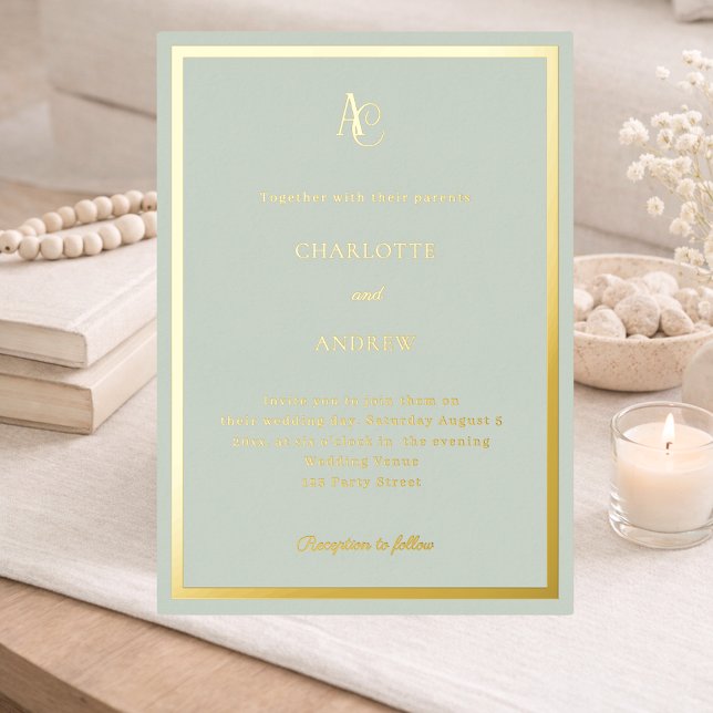 Sage green gold modern monogram luxury wedding (Creator Uploaded)