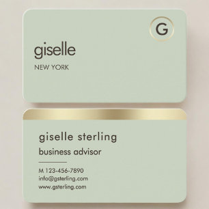 Sage Green Gold Monogram Business Card