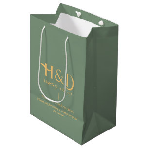 Sage green & Gold Monogram Wedding Welcome Guest  Medium Gift Bag