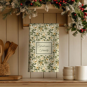 Sage Green Gold Print Personalized Luxury Towel 