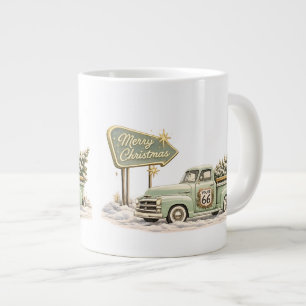 Sage Green Gold Route 66 Christmas Coffee Large Coffee Mug
