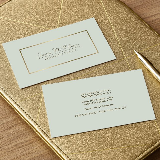 Sage Green & Gold Simple Elegant Professional Business Card (Front/Back)