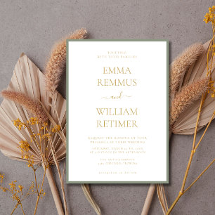 Sage Green Gold Text Old Money Black Tie Wedding Invitation