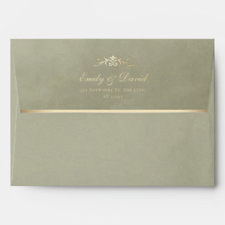 Sage Green & Gold Velvet Texture Wedding Envelope