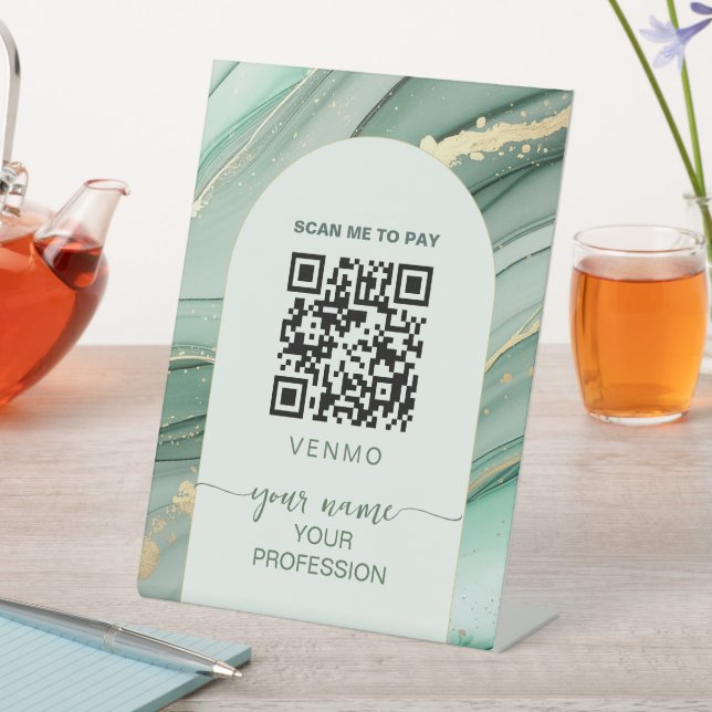 Sage green gold venmo Payment Qr code  Pedestal Sign (In SItu)