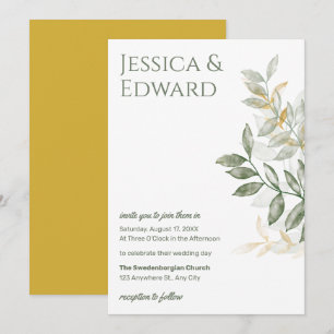 Sage Green Gold Watercolor Botanical Wedding Chic Invitation