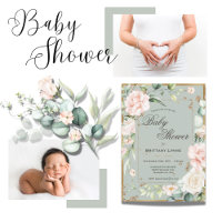 Sage Green Gold Watercolor Floral Baby Shower