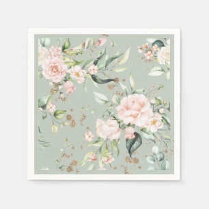 Sage Green Gold Watercolor Floral Botanical Party Napkin