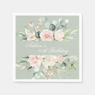 Sage Green Gold Watercolor Floral Botanical Party Napkin