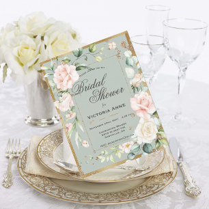 Sage Green Gold Watercolor Floral Bridal Shower In Postcard