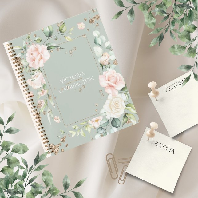 Sage Green Gold Watercolor Floral  Notebook (Creator Uploaded)