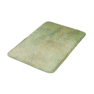 Sage Green & Gold Watercolor Wave Stripes Bath Mat