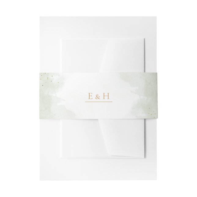 Sage green gold watercolour elegant wedding  invitation belly band (Front Example)