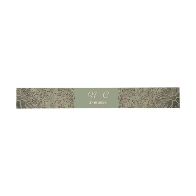 Sage Green Gold Wedding Belly Band Elegant Luxury Invitation Belly Band (Flat)