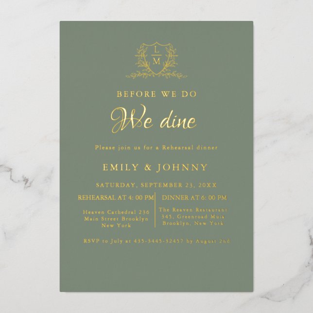 Sage Green & gold Wedding Rehearsal dinner (Front)