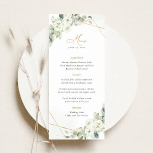 Sage Green Gold White Floral Wedding Reception Menu
