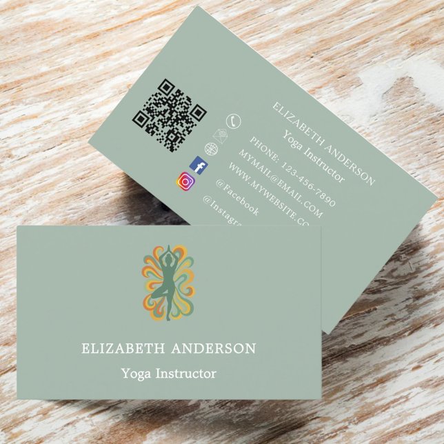 Sage green gold Yoga pose Instructor Business Card (Creator Uploaded)