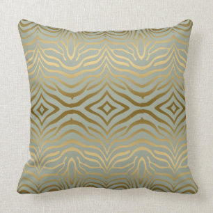 Sage-Green Gold Zebra Stripes Animal Print Cushion
