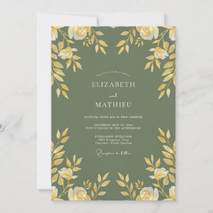 Sage Green Golden Botanical Wedding Invitation