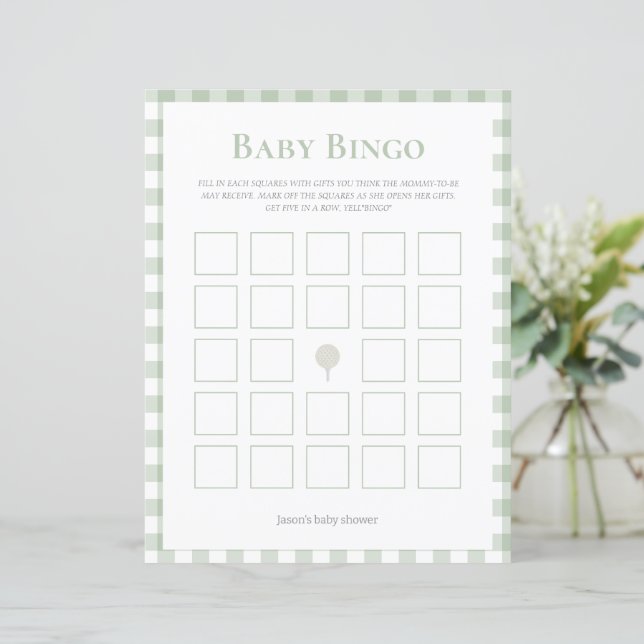 sage green golf baby shower bingo game (Standing Front)