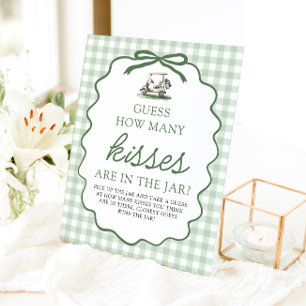 Sage Green Golf Guess How Many Kisses Baby Shower Pedestal Sign