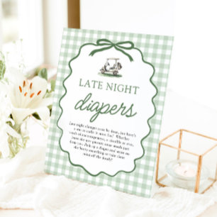 Sage Green Golf Late Night Diapers Baby Shower Pedestal Sign