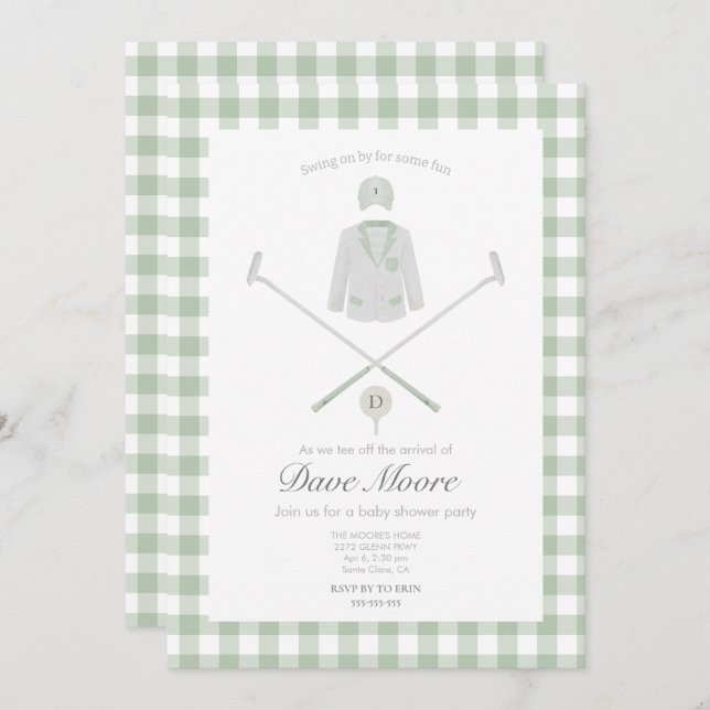 Sage green Golf theme baby shower Invitation (Front/Back)
