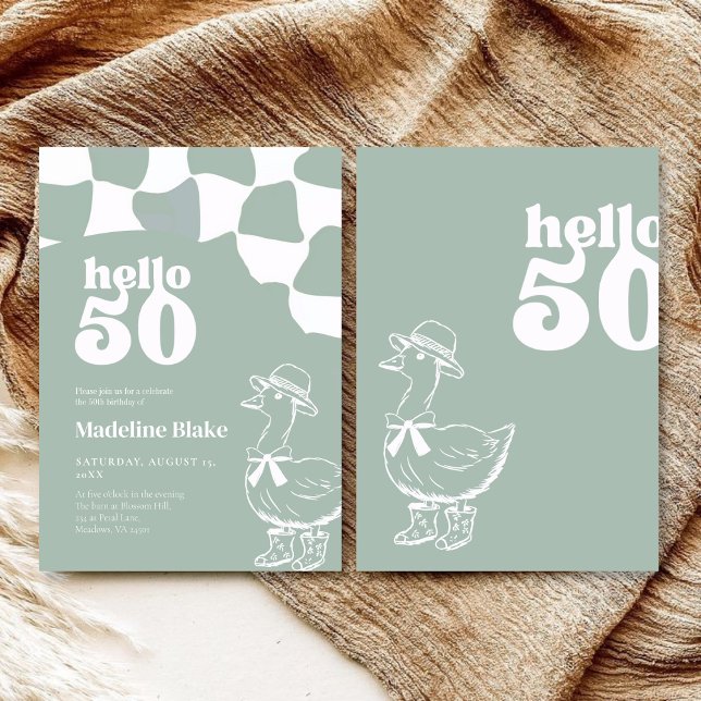 Sage Green Goose hello 50th Birthday  Invitation (Creator Uploaded)