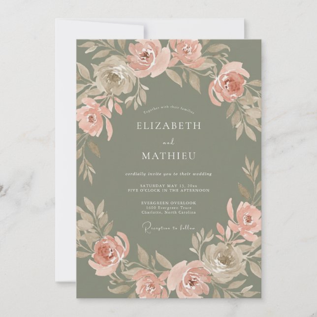 Sage Green Graceful Blossom Wedding Invitation (Front)