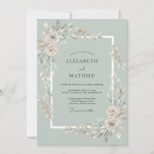 Sage Green Graceful Floral Wedding Invitation