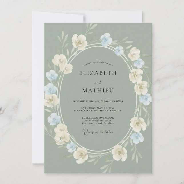 Sage Green Graceful Spring Wedding Invitation (Front)