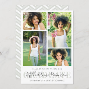Sage Green Graduate Script 4 Photos Graduation Invitation