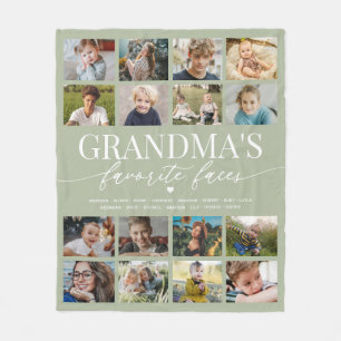 Sage Green Grandma 16 Photo Collage Blanket
