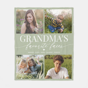 Sage Green Grandma’s Favorite Faces 4 Photo Fleece Blanket