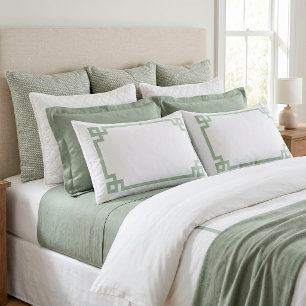 Sage Green Greek Key Border King Size Pillowcase