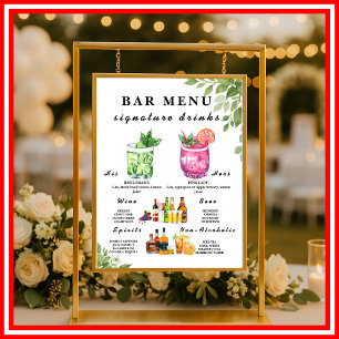 Sage Green Greenery Bar Menu Wedding Drink Sign