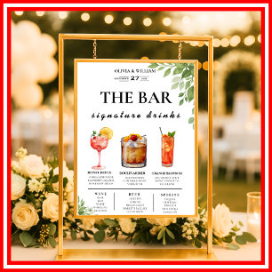 Sage Green Greenery Bar Menu Wedding Drink Sign