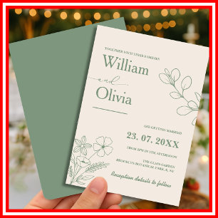 Sage Green Greenery Boho Minimalist Wedding Invitation