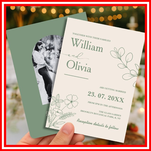 Sage Green Greenery Boho Minimalist Wedding Invitation (Creator Uploaded)