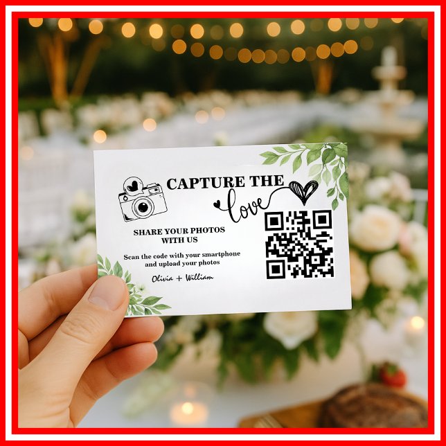 Sage Green Greenery Capture The Love QR Wedding Enclosure Card (Creator Uploaded)
