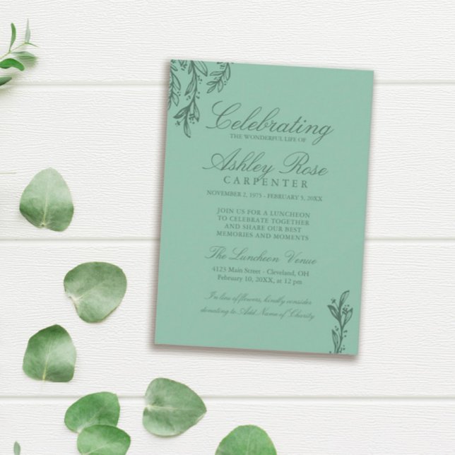Sage Green Greenery Celebration of Life Memorial Invitation (Creator Uploaded)