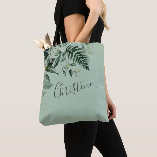 Sage Green Greenery foliage maid of honour gift Tote Bag (Close Up)