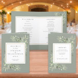 Sage Green Greenery Foliage Wedding Program<br><div class="desc">Featuring delicate watercolor greenery leaves on a sage green background,  this chic botanical folded wedding program can be personalised with your special wedding day information. Designed by Thisisnotme©</div>