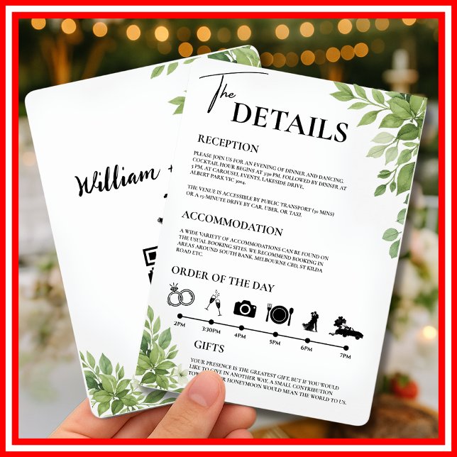 Sage Green Greenery Order of the Day Wedding Invitation (Creator Uploaded)