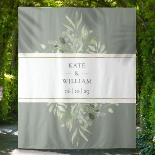 Sage Green Greenery Wedding Photo Booth Backdrop Tapestry