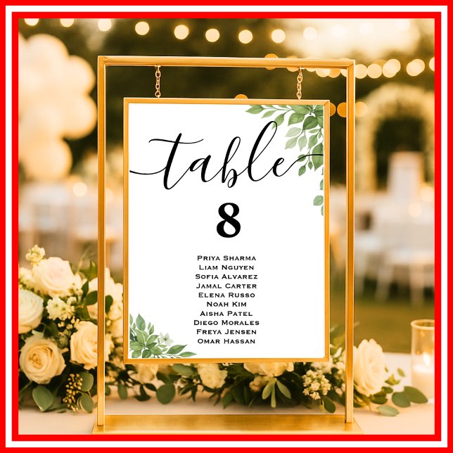 Sage Green Greenery Wedding Table Seating Chart (Creator Uploaded)