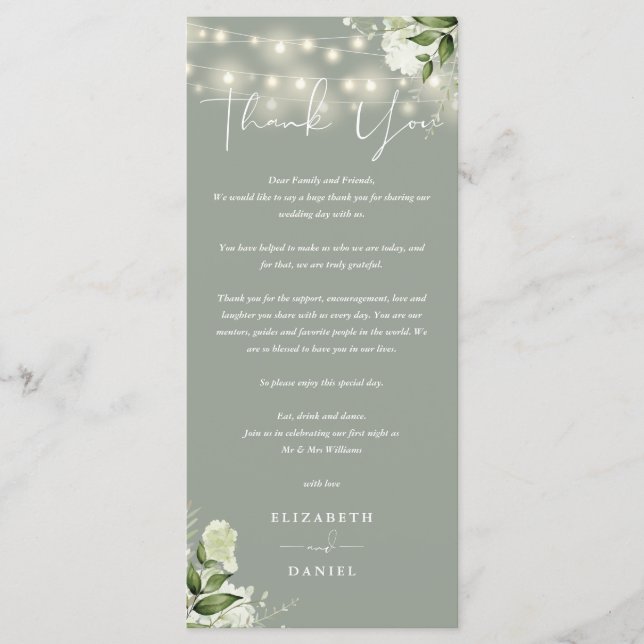 Sage Green Greenery Wedding Thank You Place Card (Front)